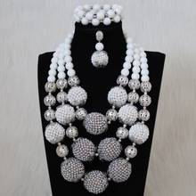 Joyas Dudo para novia, conjunto de joyería nupcial blanca, bolas de cuentas africanas nigerianas, conjunto de joyería de diseño grande, conjunto de joyería de lujo para novia 2024 - compra barato