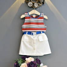 Conjunto de dos piezas para bebé, ropa coreana para niña, chaleco a rayas de Color, falda para niño, 2021 2024 - compra barato