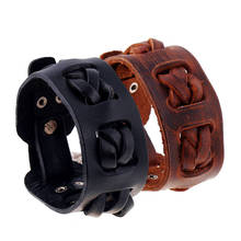 Pulsera Hombre Briaded Genuine Leather Cuff Bangle Strap Bracelet Punk Men Jewelry Black Brown Color 2024 - buy cheap