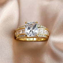 Luxo feminino anel de cristal branco do vintage cor de ouro anéis de casamento para as mulheres charme grande quadrado zircão anel de noivado 2024 - compre barato