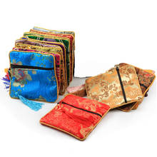 Saco organizador para presentes, bolsa pequena de 11.5x11.5cm de tecido de seda com zíper, bolsa para moedas vintage floral de china com 10 peças 2024 - compre barato