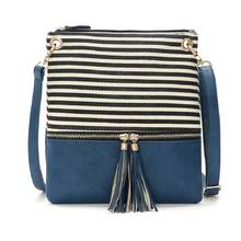 Girls Canvas Crossbody Bags for Women Small Striped Shoulder Bag with Tassel and Zipper Pocket Casual Clutch Purse Sling Bags 2024 - buy cheap