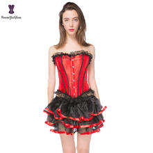 Vestido Rojo de encaje gótico para mujer, corsé y Body Vintage deshuesado con falda de talla grande 036 # 2024 - compra barato