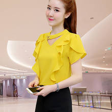 Women Spring Summer Style Chiffon Blouses Shirts Lady Casual V-Neck Ruffles Decor Short Sleeve Chiffon Blusas Tops DD8872 2024 - buy cheap
