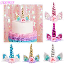 1pc Cute Unicorn Horn Cake Topper Cake Decoration Unicorn Party Wedding Ornament Kids Birthday Baby Shower Decor Supplies 2024 - buy cheap