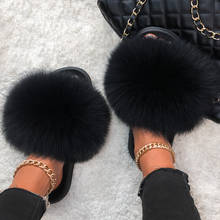 Hottest Women 100% Real Fox Racoon Fur Slippers Lady's Lovely Furry Slippers Slides Soft Plush Slippers Women Fluffy Plush Shoes 2024 - buy cheap