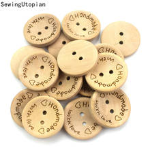 100PCS 15mm Carving Handmade with Love Wood Buttons Flatback 2 Holes Wooden Button Sewing Tools DIY Scrapbook Patchwork Craft 2024 - buy cheap