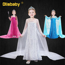 Vestido de Elsa para niña, ropa de reina de la nieve, largo hasta el suelo, lentejuelas, blanco, disfraz de princesa para fiesta 2024 - compra barato