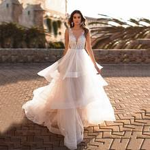 Uma linha de vestidos de casamento 2021 v pescoço renda applique grânulos vestidos de noiva sem costas marfim vestidos de casamento boho novia 2024 - compre barato