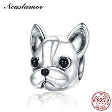 Pulsera de plata de ley 925 para mujer, accesorio original de 3mm, con abalorios de animales, BULLDOG, perrito, DIY 2024 - compra barato