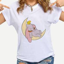 Camiseta de películas animadas de Disney para mujer, camiseta informal Harajuku Unisex, camiseta divertida con estampado de elefante Dumbo durmiendo en la Luna, Tops 2024 - compra barato