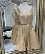 Deep V-Neck Short A-Line Glitter Homecoming Dresses with Pockets Knee Length Zipper Graduation Dresses for Juniors 2024 - buy cheap