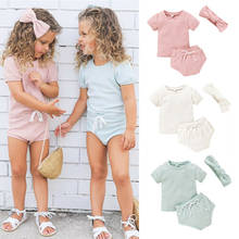 0-36 Months Baby Clothing 3pcs Set Toddler Baby Girl Clothes T-Shirt Top Pants Shorts Headband Ribbed Solid Baby Boys Outfit 2024 - buy cheap