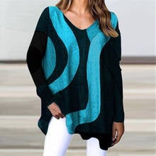 Spring Irregular Women Blouse Shirt Retro Geometric Print Long Sleeve Pullover Tops Casual Lady V Neck Long Sleeve Shirt Blusa 2024 - buy cheap