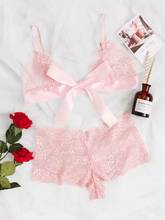 Lady Pink Sexy Lingerie Temptation Lace Bow Perspective Three-point Bra Panty Nightwear Exotic Apparel Babydoll 2024 - buy cheap