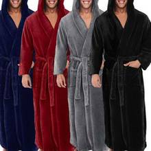 Winter Warm Bath Robe Men Bathrobe nightgown Soft Coral Fleece Hooded bathrobes Long Bath Robe Men's Bathrobe Home Sleepwear 2024 - compre barato