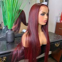 Preplucked Wine Red Color Wigs Long Silky Straight With Baby Hair Transparent 13*6 Lace Wig Free Part Human Hair Wigs For Women 2024 - buy cheap