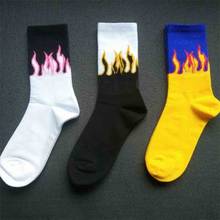 Meias unissex de forma de chama, meias para skate, hip hop, harajuku, preto, branco, amarelo, fogo, novidade, rua 2024 - compre barato