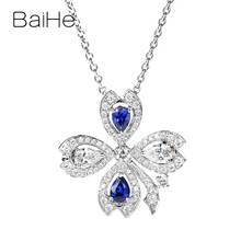 BAIHE Solid 14K White Gold Pear Cut 0.30ct Natural Sapphirs Women Trendy Fine Jewelry Beautiful flower diamond Pendant brooch 2024 - buy cheap