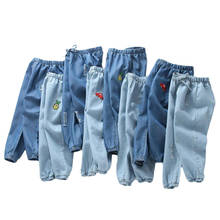 Meninos jeans apressado novo e verão 2019 crianças meninos verão mosquito-prova calças meninas desenhos animados bordados fino 2-6y pip boy 2024 - compre barato