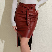 New Sexy Bandage Women PU Leather Skirt Fashion Solid Faux Leather Side Split Skirt Irregular Button Casual Bodycon Party Skirt 2024 - buy cheap