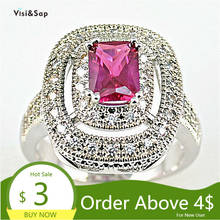 Visisap Luxury Icedout Full Stone Rings for Women Geometric Red Zircon Lady Engagement Ring Supplier Accessories Wholesale R045 2024 - buy cheap