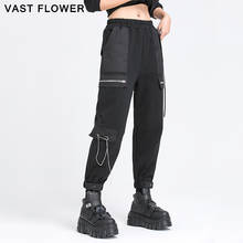 Chain Black Vintage Cargo Pants Women Elastic Waist Zipper Pocket 2021 Spring Fashion Clothes Loose Casual Trousers Streetwear 2024 - buy cheap
