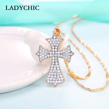 Ladychic colar luxuoso de cristal de zircônia, pingente de cruz em cor dourada, colar statement para hip hop, religioso cristão, presente de joalheria ln1092 2024 - compre barato