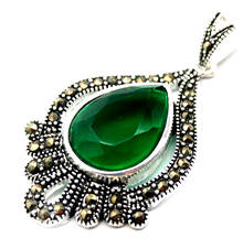 40*20 Faceted Green Natural Jade 925 Sterling Silver Marcasite Water drop Pendant + free chain 2024 - buy cheap