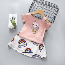 Conjunto de roupas infantis estilo coreano, meninas, camiseta de desenho animado + saia para crianças, verão 2024 - compre barato