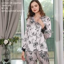 Naizaiga 19 pijama feminino de seda da da momme, pijama feminino de manga longa com lótus preto e branco, skfs1 2024 - compre barato