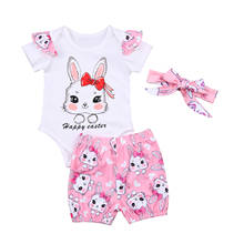 New Easter Toddler Baby Cartoon Printing Three-pieces Set Infant Girl's O-neck Short Sleeve Bodysuit+Short Pants+Headband Set 2024 - buy cheap