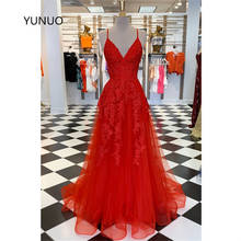 YUNUO Elegant Spaghetti Straps A-Line Prom Dresses Red Appliqued Long Formal Evening Party Dress suknie wieczorowe for Women 2024 - buy cheap