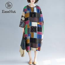 EaseHut-Vestido largo de algodón y lino para mujer, vestido de una pieza con estampado Floral y geométrico, Retro, de verano 2024 - compra barato