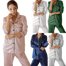 Pijama feminino cetim seda manga comprida, conjunto camiseta calça comprida 2024 - compre barato