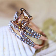 Luxury Orange Square Pink Stone Ring Set Engagement Gift Princess Cut Crystal Rings for Women Fashion Party Jewelry Accessories 2024 - buy cheap