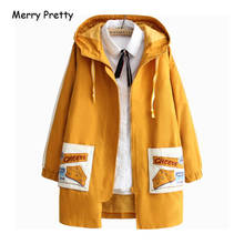 MERRY PRETTY Women Cartoon Embroidery Yellow Hooded Cotton Coat 2020 Long Sleeve Winter Plus Velvet Warm Coat Jackets Parka Coat 2024 - buy cheap