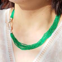 Lii Ji Изумрудный цвет настоящий драгоценный камень зеленый оникс эффектное ожерелье 10 нитей Блестящий чокер ожерелье изысканные женские ювелирные изделия 47 см 2024 - купить недорого