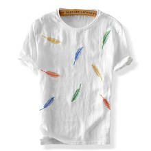 Camiseta de manga corta para hombre, ropa informal con estampado de plumas Multicolor, cuello redondo, Y577 2024 - compra barato