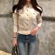 2019 Autumn New Women Long Sleeve Sweater Pearl Button Knitted Cardigan Chic Pullovers Female Crop Tops Sueter Mujer 2024 - buy cheap