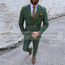 Пиджак армейский зеленый двубортный с брюками, весна-осень, 2021, комплект из двух предметов, мужские свадебные костюмы пиджак 2024 - купить недорого