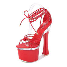 Mclubgirl-Sandalias de tacón alto con correa cruzada para mujer, zapatos de verano de 17CM, Sexy, con plataforma y diamantes, LFD 2024 - compra barato