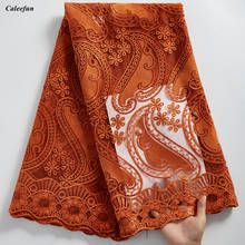 Orange African Lace Fabric High Quality French Milk Silk Lace Embroidery Sequins Tulle Lace Fabric For Party Dress Y2312 2024 - buy cheap