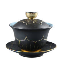 Ручная роспись Lotus Ceramics Gaiwan фарфоровые чашки Креативный чайный набор кунг-фу Tureen чайная чаша Gaiwan Puer чайник, чайник для влюбленных 2024 - купить недорого