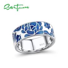 Женское серебряное кольцо SANTUZZA, кольцо из серебра 925 пробы с эмалью и голубым цветком, модное элегантное ювелирное изделие ручной работы 2024 - купить недорого