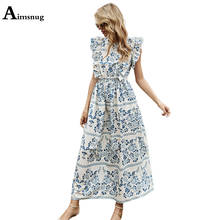 Aimsnug 2021 Women Elegant Long Maxi Dress Vintage Flower Print Summer Beach Dress Plus size Ladies Boho Straight Dresses Femme 2024 - buy cheap