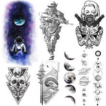 Galaxy earth astronaut tattoos temporary body arm art planet chains tattoo sticker sexy gun women soldier tatoo paper for adults 2024 - buy cheap