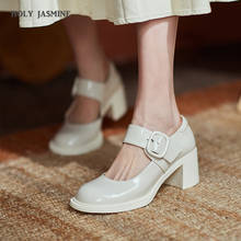 Sapatos de salto alto feminino da moda, sapatos preto e branco com plataforma de couro genuíno, ponta redonda, mary jane, novo, primavera, 2021 2024 - compre barato