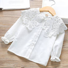 Blusas de primavera para niños y niñas, camisa blanca de manga larga de encaje de algodón, Tops, blusa, ropa para niños 2024 - compra barato