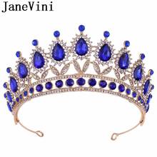 JaneVini-corona de princesa azul real, joyería nupcial de cristal barroco para el cabello, diamantes de imitación de oro rosa de lujo, Tiaras y coronas de boda 2024 - compra barato